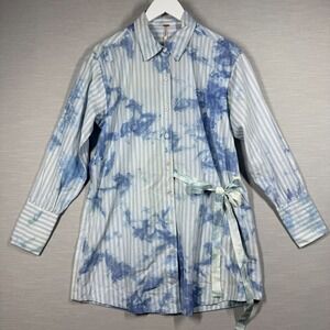 Free People Dress Womens XS Blue Striped Clouds Bow Tie Dress Shirt Nola Wrap